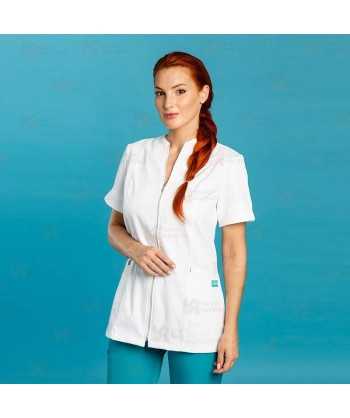 Casaca color blanco con cremallera para mujer con tejido técnico 100% microfibra