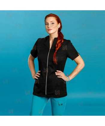 Casaca color negro con cremallera para mujer con tejido técnico 100% microfibra