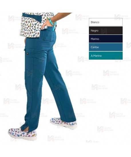 Pantalón sanitario color blanco, antibacteriano con tejido elástico para mujer