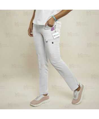 Pantalón sanitario color blanco, antibacteriano con tejido elástico para mujer