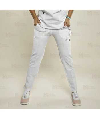 Pantalón sanitario color blanco, antibacteriano con tejido elástico para mujer