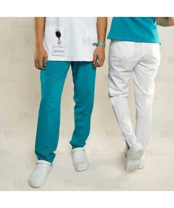 Pantalón sanitario color blanco, antibacteriano con tejido elástico para hombre