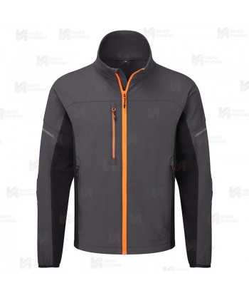 Chaqueta de trabajo con tejido elástico color gris oscuro y naranja flúor