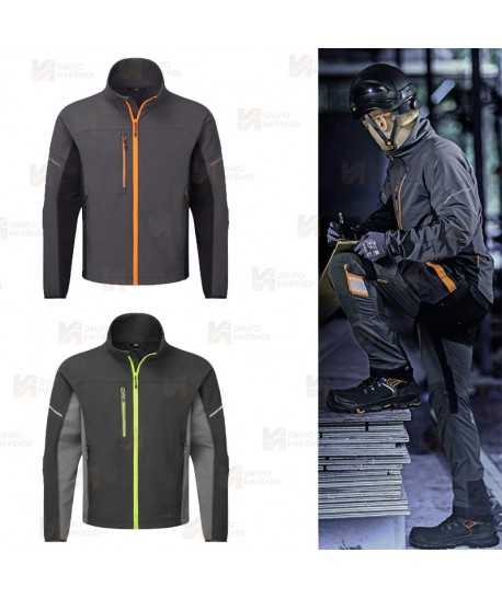 Chaqueta de trabajo con tejido elástico color gris oscuro y naranja flúor