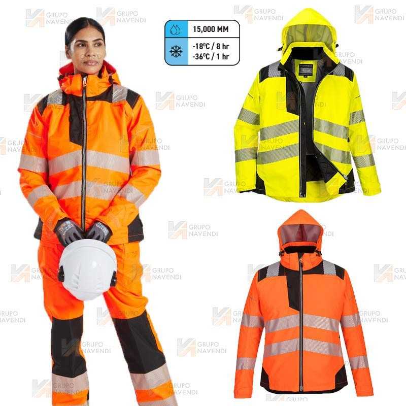 Parka de alta visibilidad impermeable para mujer con cintas segmentadas