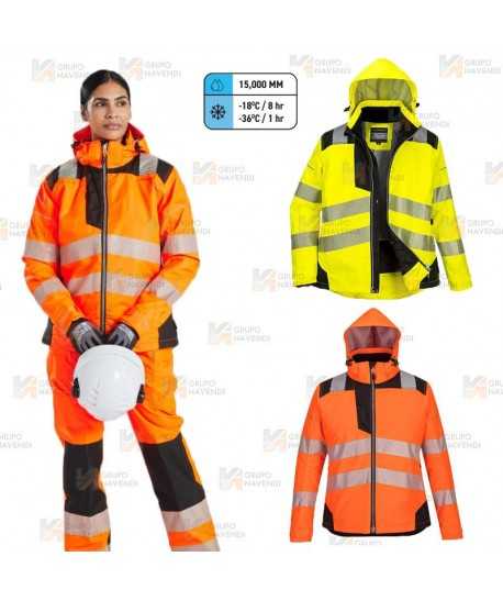 Parka de alta visibilidad impermeable para mujer con cintas segmentadas