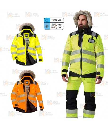 Parka de alta visibilidad impermeable para frío intenso con cintas segmentadas