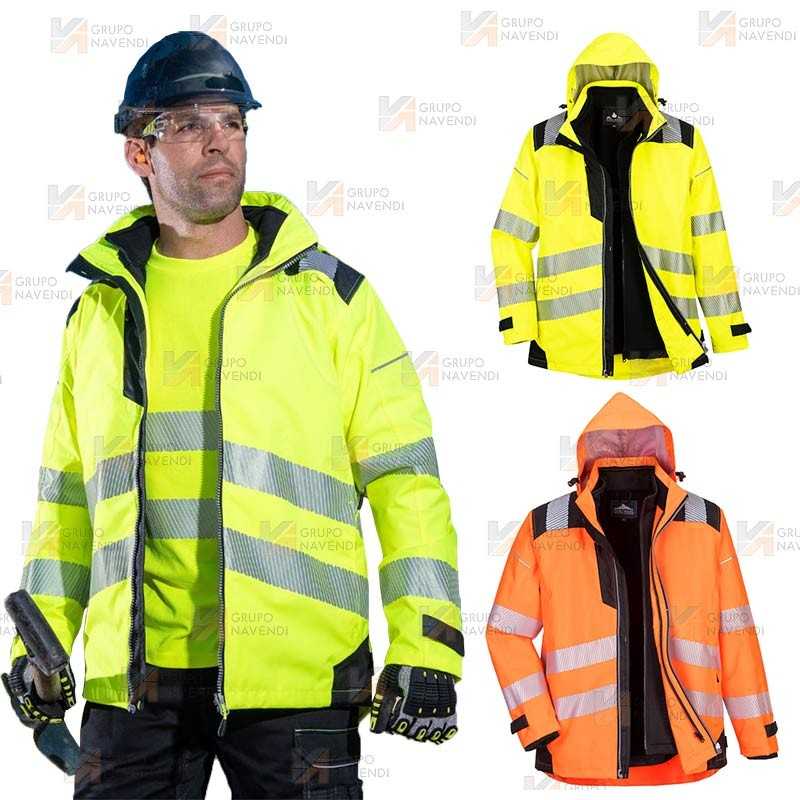 Parka de alta visibilidad, impermeable, desmontable 3 en uno  y transpirable