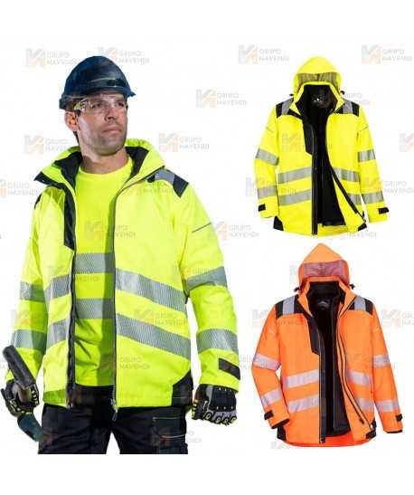 Parka de alta visibilidad, impermeable, desmontable 3 en uno  y transpirable