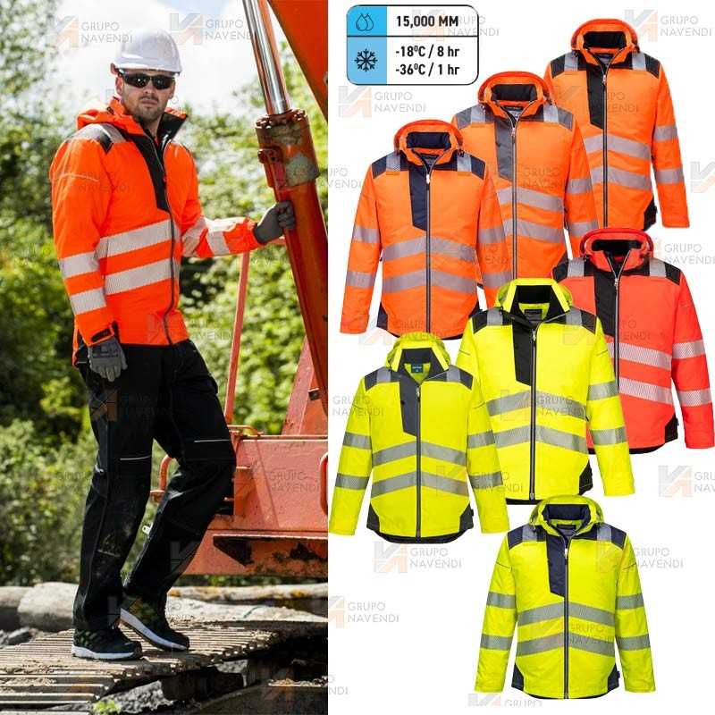Parka de alta visibilidad con cintas segmentadas y capucha