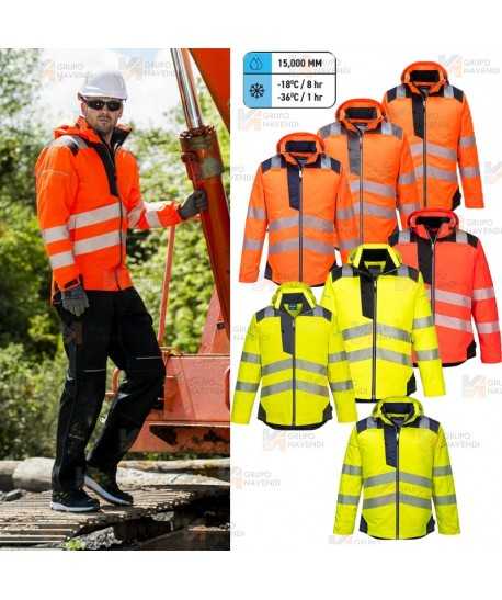 Parka de alta visibilidad con cintas segmentadas y capucha