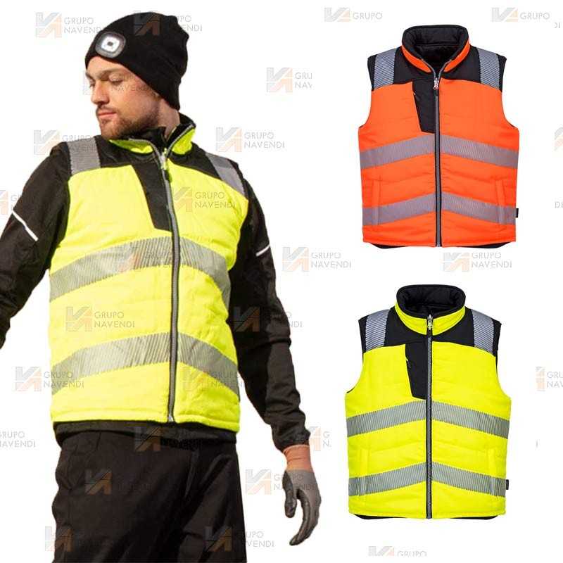 Chaleco acolchado bicolor reversible de alta visibilidad