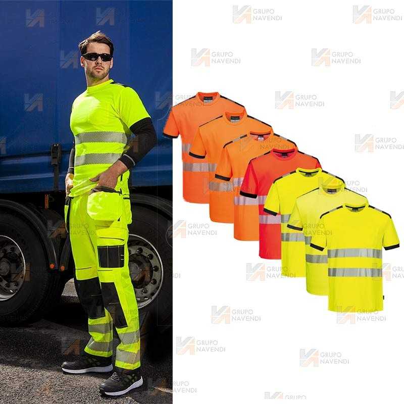 Camiseta alta visibilidad con cintas reflectantes segmentadas