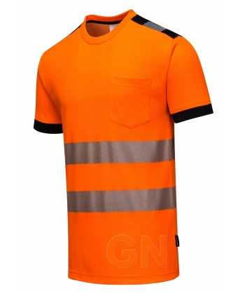 Camiseta alta visibilidad con cintas reflectantes segmentadas