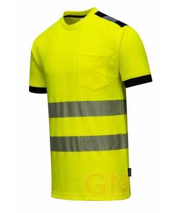 Camiseta alta visibilidad con cintas reflectantes segmentadas