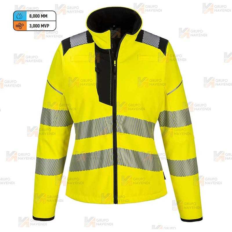 Softshell en alta visibilidad para mujer con cintas segmentadas