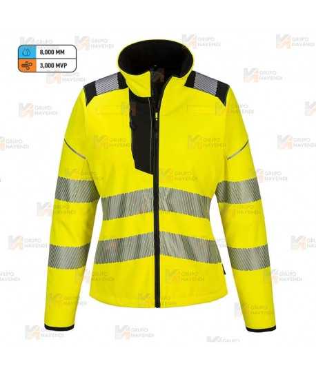 Softshell en alta visibilidad para mujer con cintas segmentadas