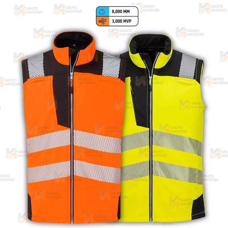 Chaleco softshell bicolor de tres capas y de alta visibilidad