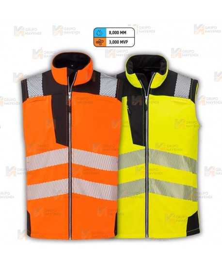 Chaleco softshell bicolor de tres capas y de alta visibilidad