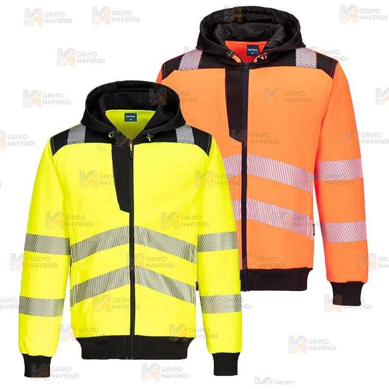 Chaqueta sudadera bicolor alta visibilidad con capucha