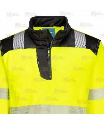 Sudadera bicolor alta visibilidad con media cremallera