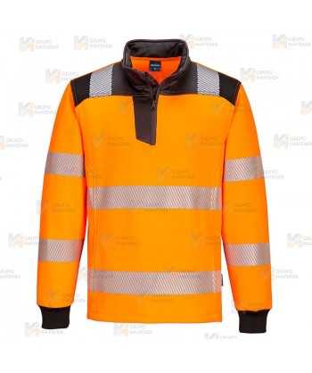 Sudadera bicolor alta visibilidad con media cremallera