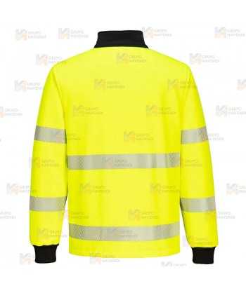 Sudadera bicolor alta visibilidad con media cremallera