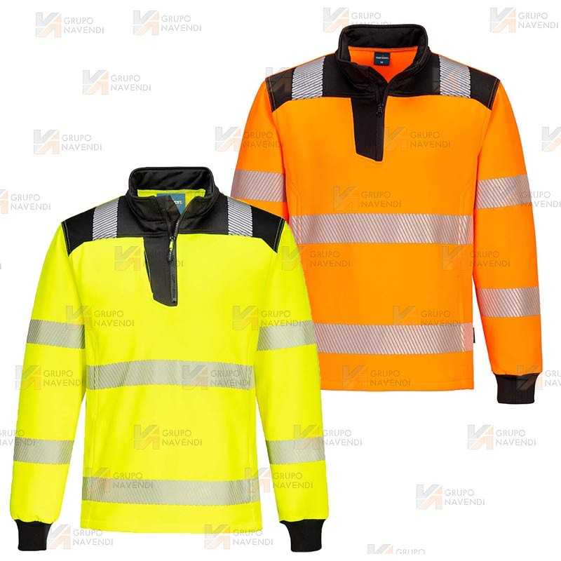 Sudadera bicolor alta visibilidad con media cremallera