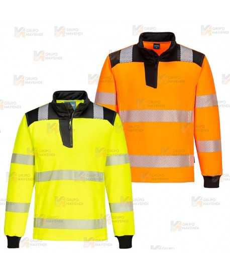 Sudadera bicolor alta visibilidad con media cremallera