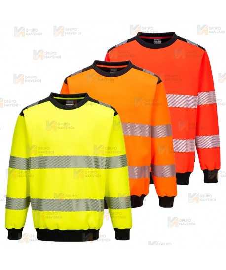 Sudadera bicolor alta visibilidad con cuello redondo