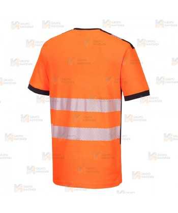 Camiseta alta visibilidad cuello pico con cintas reflectantes segmentadas
