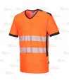 Camiseta alta visibilidad cuello pico con cintas reflectantes segmentadas