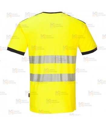 Camiseta alta visibilidad cuello pico con cintas reflectantes segmentadas