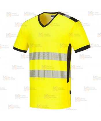Camiseta alta visibilidad cuello pico con cintas reflectantes segmentadas
