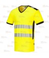 Camiseta alta visibilidad cuello pico con cintas reflectantes segmentadas