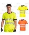 Camiseta alta visibilidad cuello pico con cintas reflectantes segmentadas
