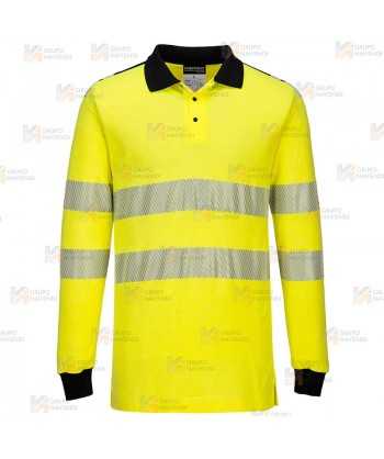 Polo ignífugo Modaflame de alta visibilidad y multinorma color amarillo flúor y negro
