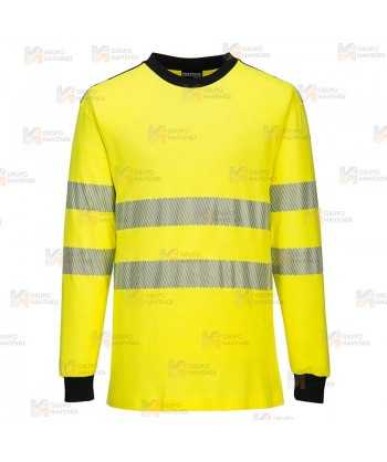 Camiseta ignífuga Modaflame de alta visibilidad y multinorma color amarillo flúor y azul marino