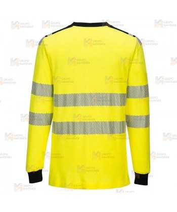 Camiseta ignífuga Modaflame de alta visibilidad y multinorma color amarillo flúor y azul marino