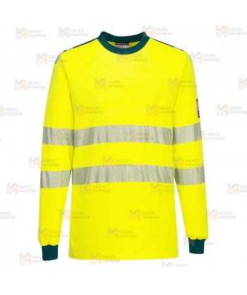 Camiseta ignífuga Modaflame de alta visibilidad y multinorma color amarillo flúor y azul marino