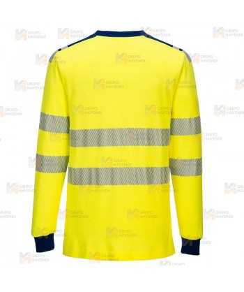 Camiseta ignífuga Modaflame de alta visibilidad y multinorma color amarillo flúor y azul marino