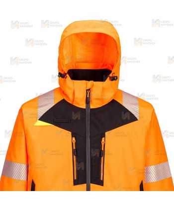 Parka impermeable 4 en 1 de alta visibilidad color naranja flúor y negro