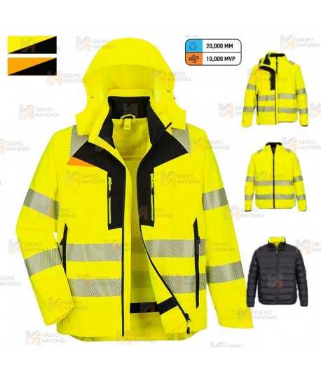 Parka impermeable de alta visibilidad desmontable 4 en 1