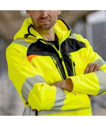 Softshell impermeable de alta visibilidad color amarillo flúor y negro
