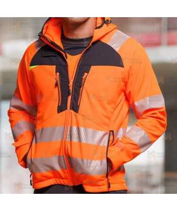 Softshell impermeable de alta visibilidad color naranja flúor y negro