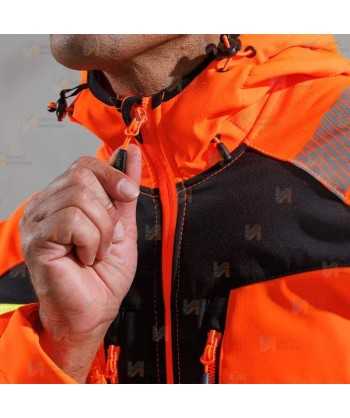 Softshell impermeable de alta visibilidad color naranja flúor y negro