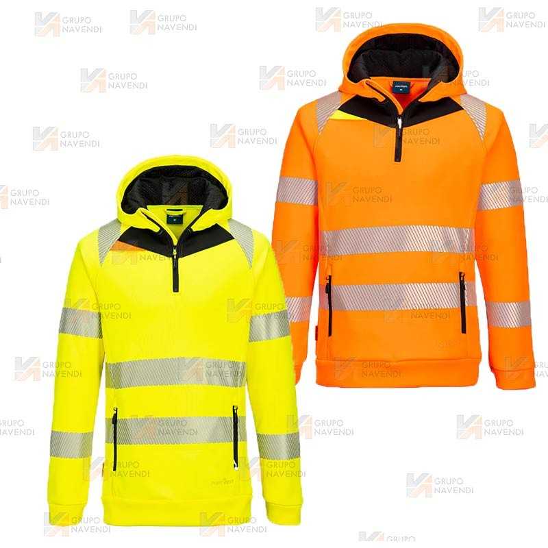 Sudadera de alta visibilidad con capucha y media cremallera