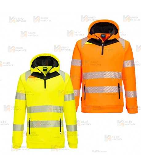Sudadera de alta visibilidad con capucha y media cremallera