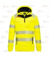 Sudadera de alta visibilidad con capucha y media cremallera color amarillo flúor y negro