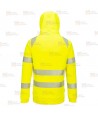 Sudadera de alta visibilidad con capucha y media cremallera color amarillo flúor y negro